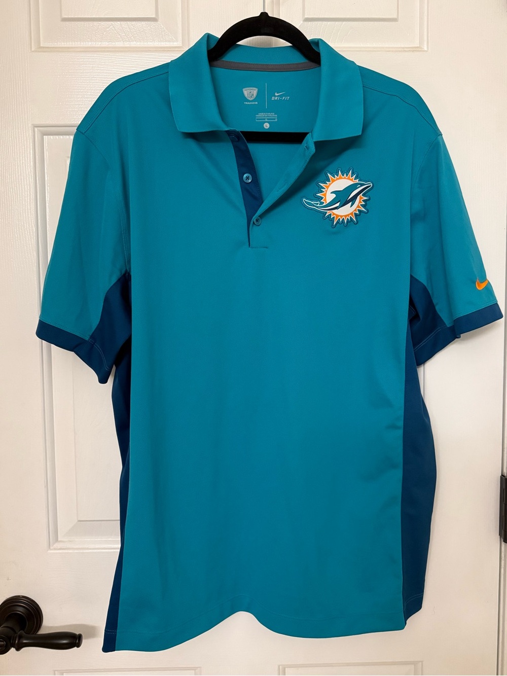 NFL Miami Dolphins Nike Dri-Fit Men's Teal and Blue Polo w Logo